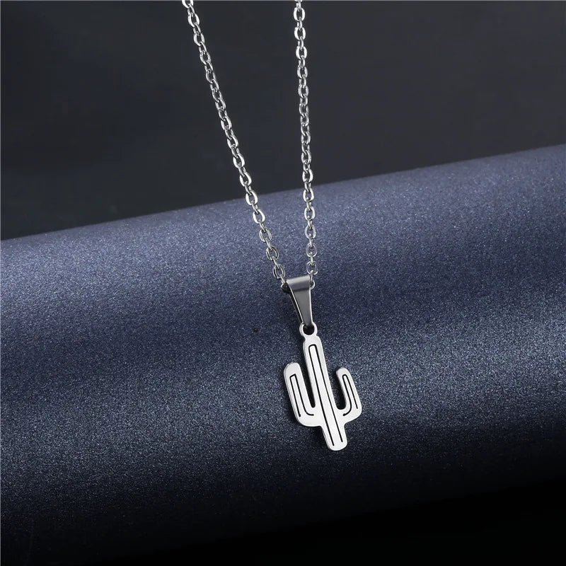 Hot Selling Stainless Steel Jewelry Creative New Style Simple and Cute Cactus Plant Jewelry Pendant Necklace