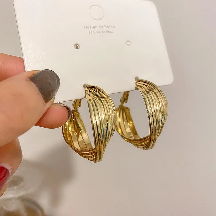 AA00923 Hollow Multi-layers Link Hoop S925 Silver Needle Earrings for Women Punk Twisted Round Hoop Earrings Jewelry