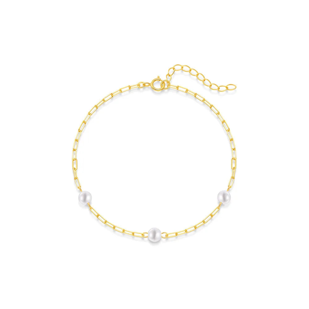 Fashion Bracelets 925 Sterling Silver Pearl Paper Clip Chain Bracelet Gold Plated Bracelets for Women