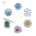 2024 New Custom Bulk Wholesale Fine Jewelry Ladies Small Moissanite Colorful Flower Heart 925 Sterling Silver Studs Earrings