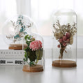 Clear Glass Cloche Dome with White Wooden Base for Flower Display