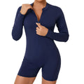 Long Sleeve Backless Workout Catsuit  Athletic Rompers Bodysuit One Piece Front Zip Yoga Jumpsuit Sport Women's Jumpsuit