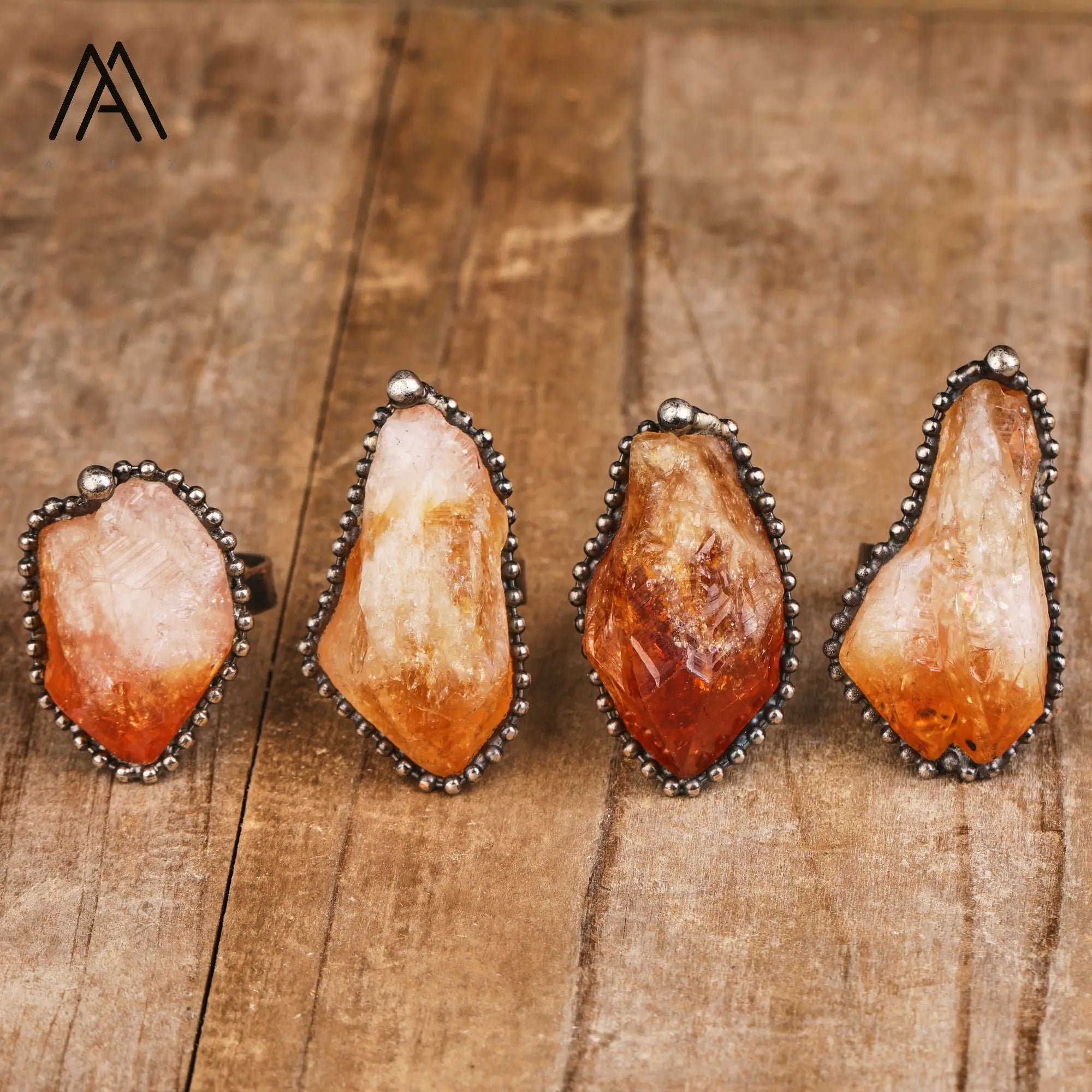 Crystal Citrine Rings Vintage Jewelry Raw Yellow Quartz Natural Ring for Man Father Birthstone Gifts