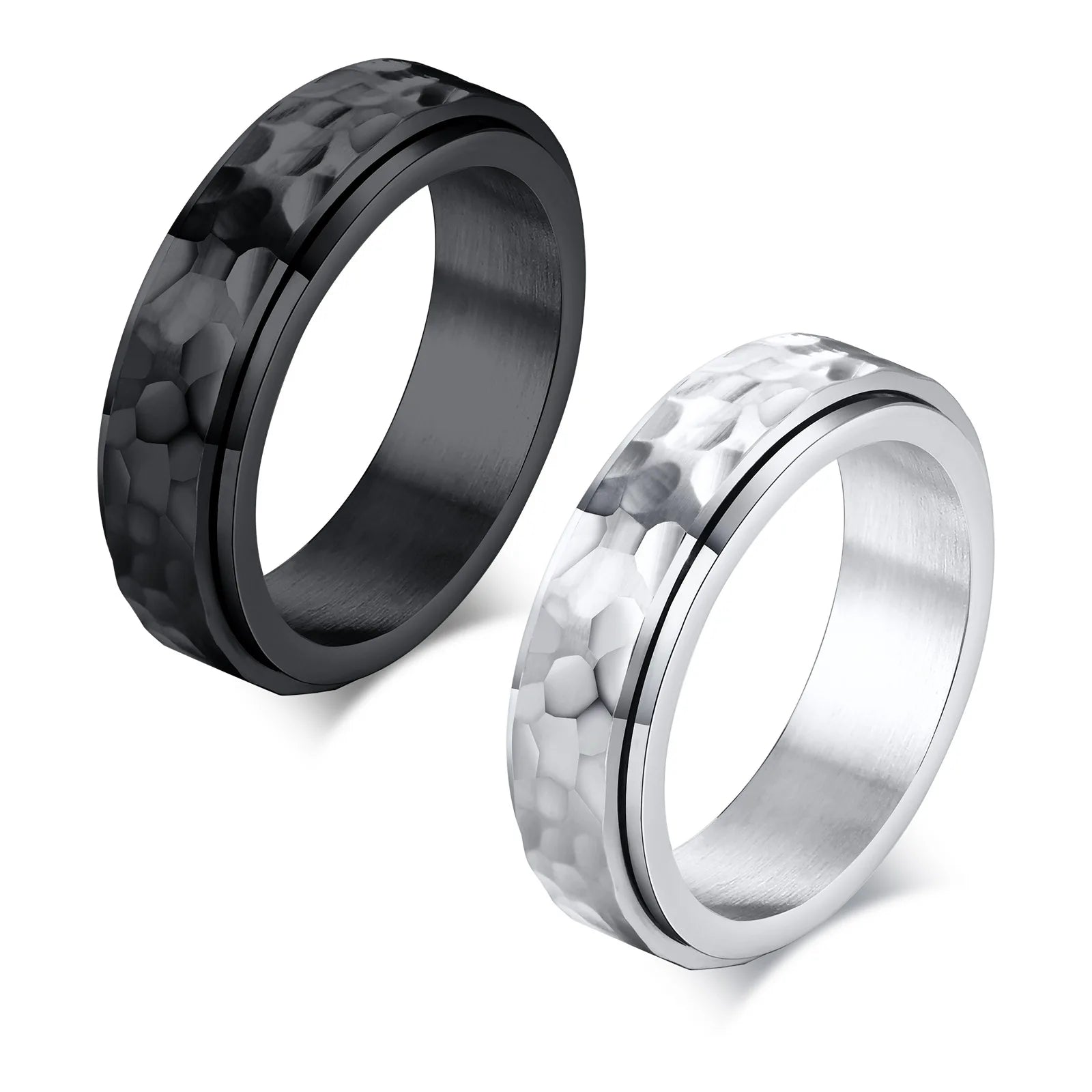 Men's Stainless Steel Rotating Ring With Hammer Pattern Silver Stainless Steel for Anniversary Personalized Personality Jewelry