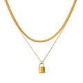Ivanda 18K Gold Plated Stainless Steel Snake Chain Necklace Double Layered Chain Lock Pendant Necklaces Para Mujer