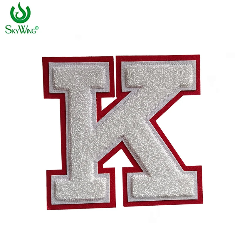 Personalized Large Embroidered Letter K Special White Rubber Chenille Fabric 9.8inch Sew Fashion Garment Embroidery Patches