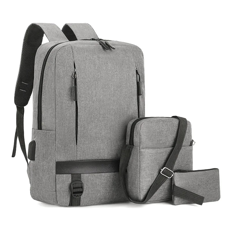 3pcs 1 Business Laptop Backpack Set for Women Men Teenagers Girls Boys School Bags USB Waterproof Polyester Nylon Lining