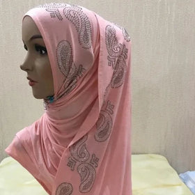 Wholesale Plain Hijab With Stones Stretch Jersey Cotton Hijab for Muslim Women Soft Jersey Long Shawl
