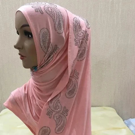 Wholesale Plain Hijab With Stones Stretch Jersey Cotton Hijab for Muslim Women Soft Jersey Long Shawl