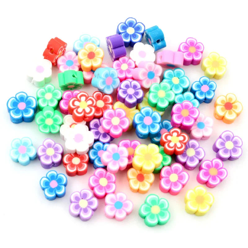 50pcs 10mm Mixed Colors Fruit Flower Animal Shape Clay Spacer Beads Polymer Clay Beads for Jewelry Making DIY Accessories