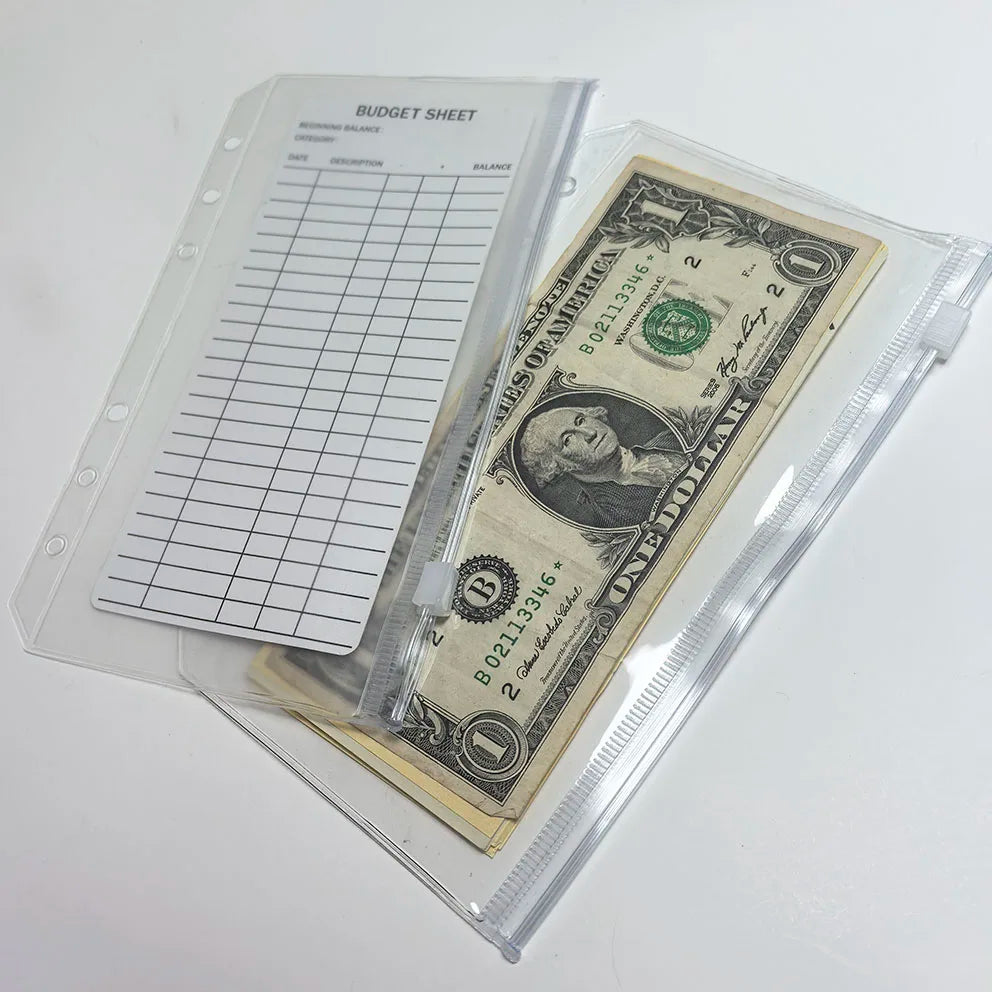 A5 A6 A7 6-Holes Refilled Transparent Mini Zipper Cash Envelopes Planner Pages Sleeve Money Pockets Budget Binder Envelope