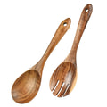 Fruit Dessert Salad Servers Mixing Kitchen Cooking Utensils Long Handle Acacia Wooden Salad Spoon and Fork Set