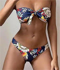 Floral Print Bandeau Bikini Set High Cut Strapless Front Knot Swimsuit Sexy Swimwear Custom Swimsuit for Women