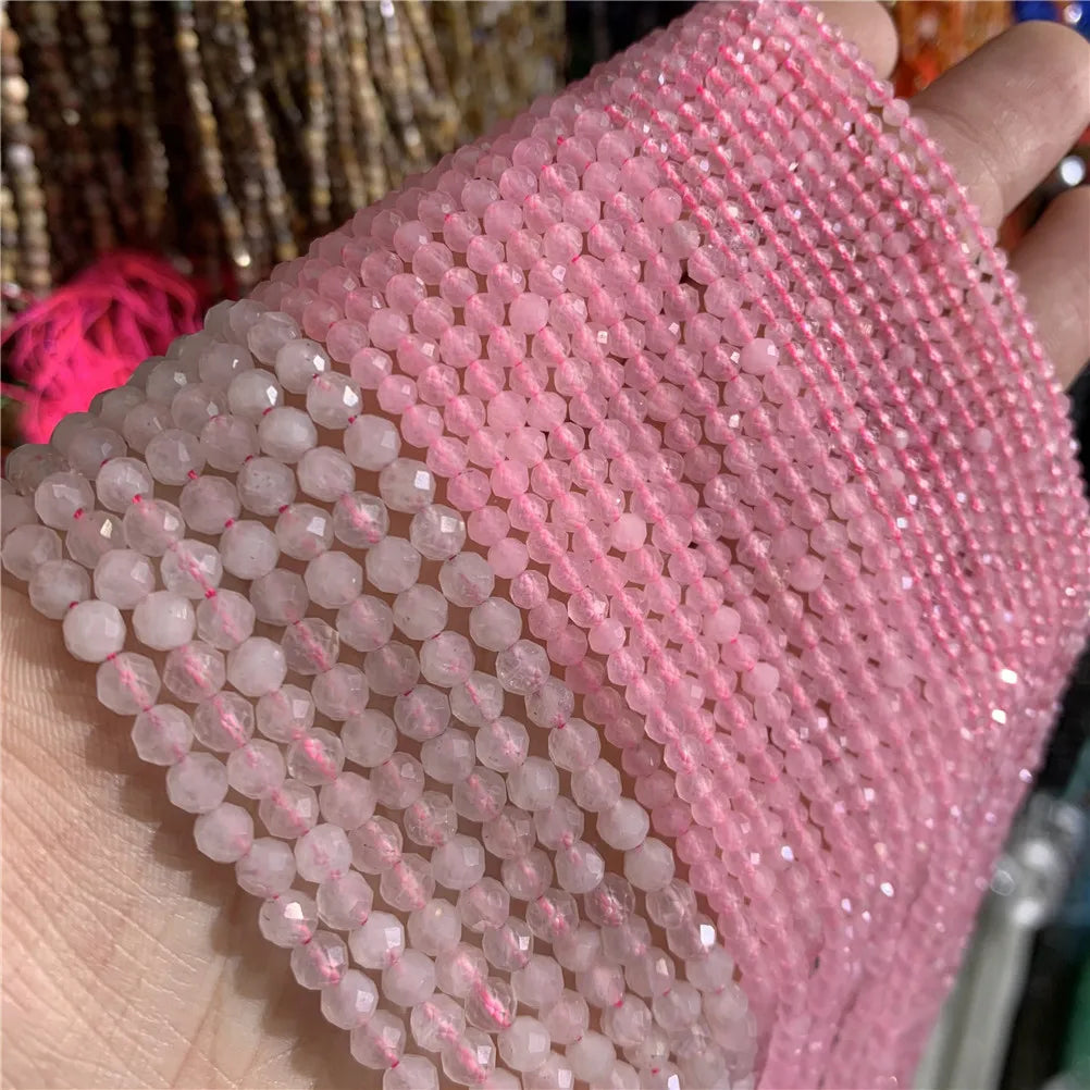 2mm 3mm 4mm Natural Rose Quartz Loose Beads Faceted Genuine Natural Stone Cutting Loose Gemstone Stone Beads for Jewelry Making