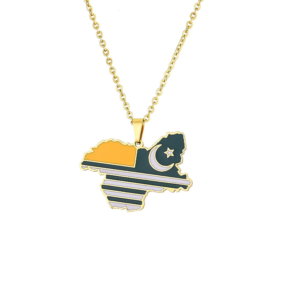 Ethnic Jewelry Enamel Stainless Steel Kashmir Map Flag Necklace