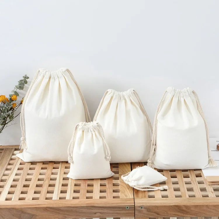 Recycle Cotton Canvas Fabric Muslin Drawstring Dust Bag Packaging Jewelry Pouch Organic Cotton Bags Manufacturers
