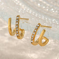 18K Gold Plated Stainless Steel Earring Simple Mini Double Layer Zirconium Stud Earrings