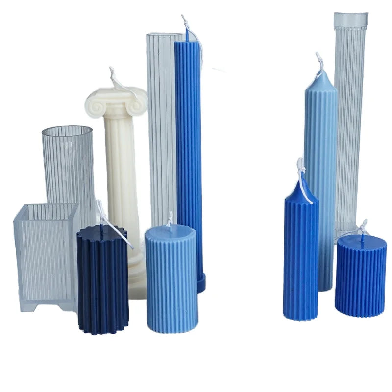Non-stick DIY 3D Multiple Style Plastic Cylinder Rib Molds for Making Candles Acrylic Pillar Candle Molds