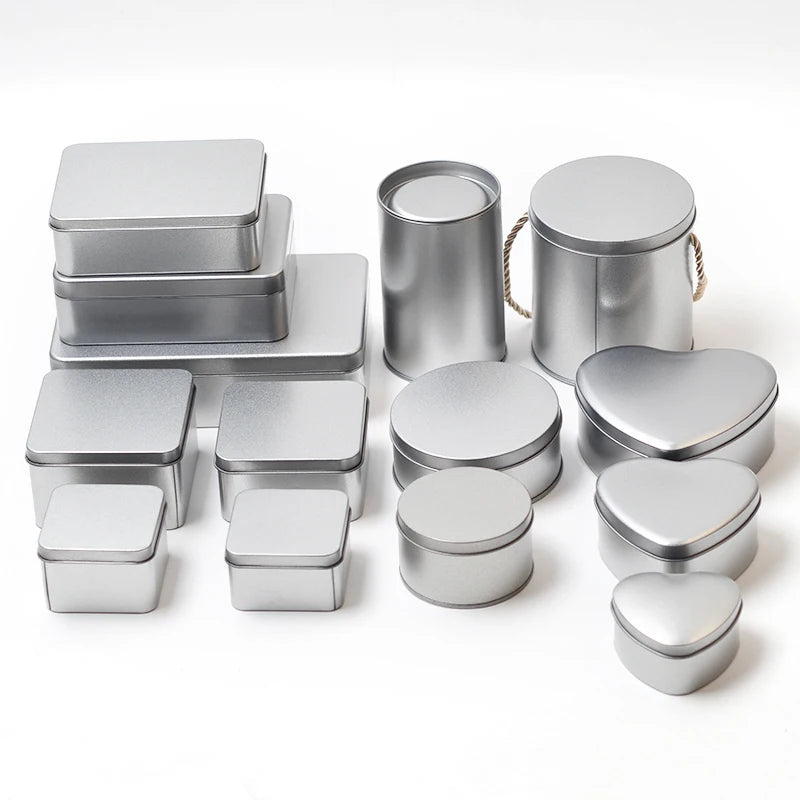 Rectangular Tins Plain Hinged Metal Packing Box Matte Black Tin Container Silver Metal Tins Box