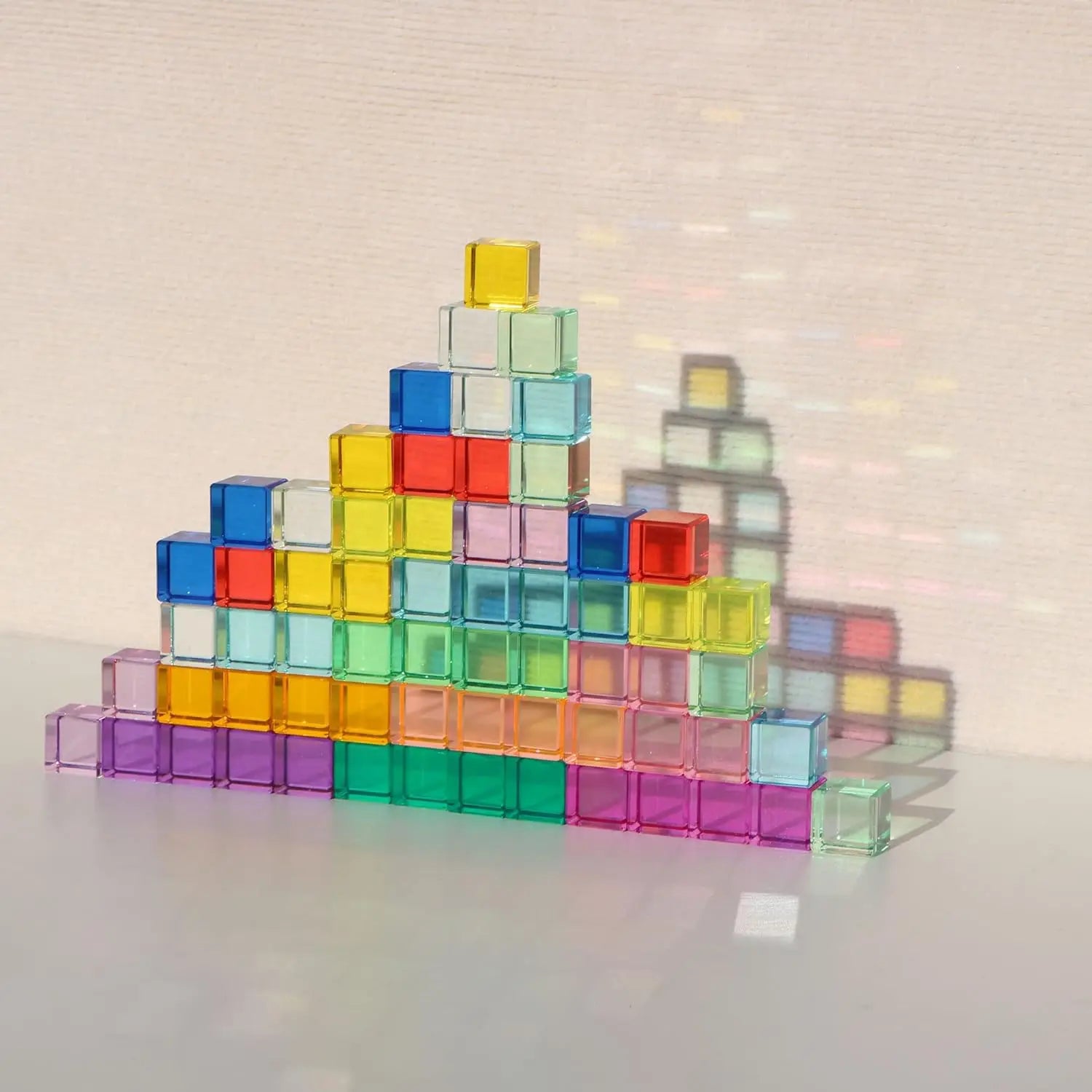 Rainbow Crystal Acrylic Cubes 32 PCS Plastic Sensory Building Blocks Kids Children Learning Color Light Shadow Toy Display