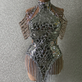 Photoshoot Show Festival Stripper Outfit Exotic Dancewear Backless Sequin Tassel Mini Dress Women Sexy Party Club Dress