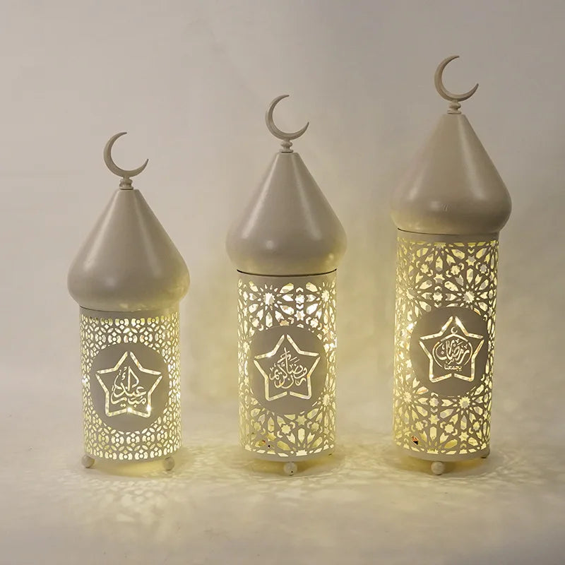 Islamic Metal Crafts Hollow Lanterns LED Battery Working Decorative Moroccan Ramadan Light EID Mubarak Ramadan Decorations