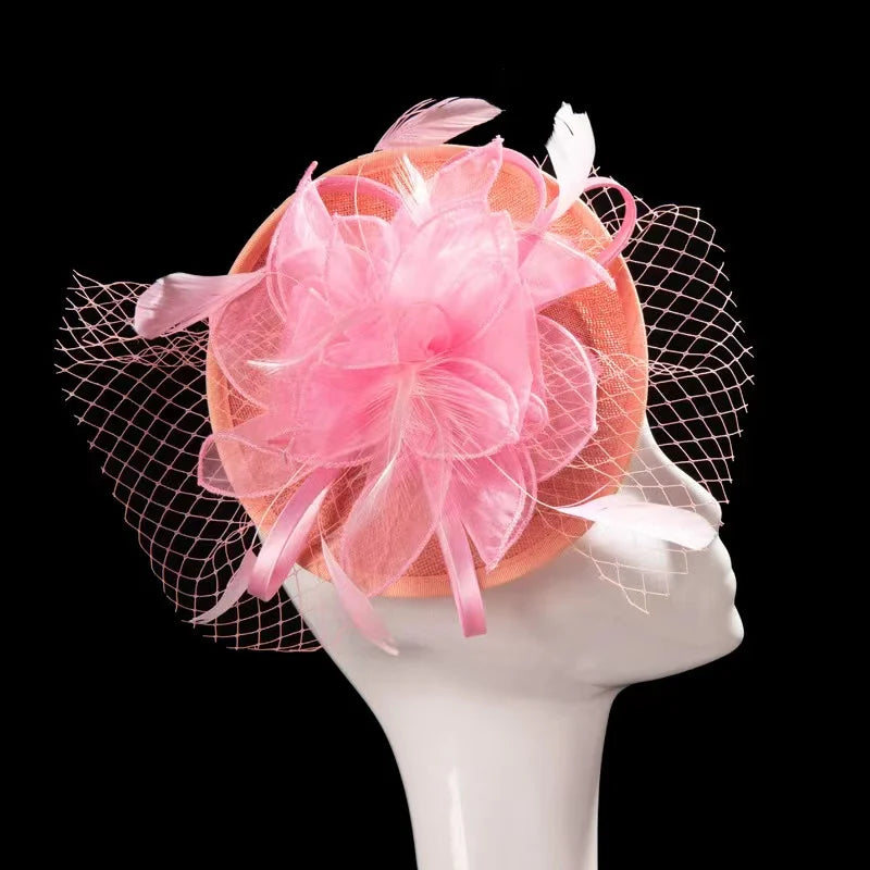 Beautiful Design Feather Flower Fascinator Hair Band Headdress Elegant Bridal Wedding Party Sinamay
