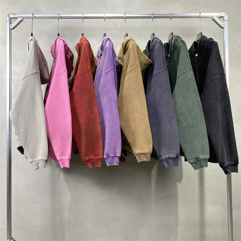 Wholesale Men's High Quality Custom Logo Hoodies Screen Printed Cotton Winter Street Wear Plus Size Zip Acid Wash 3D Embroidery