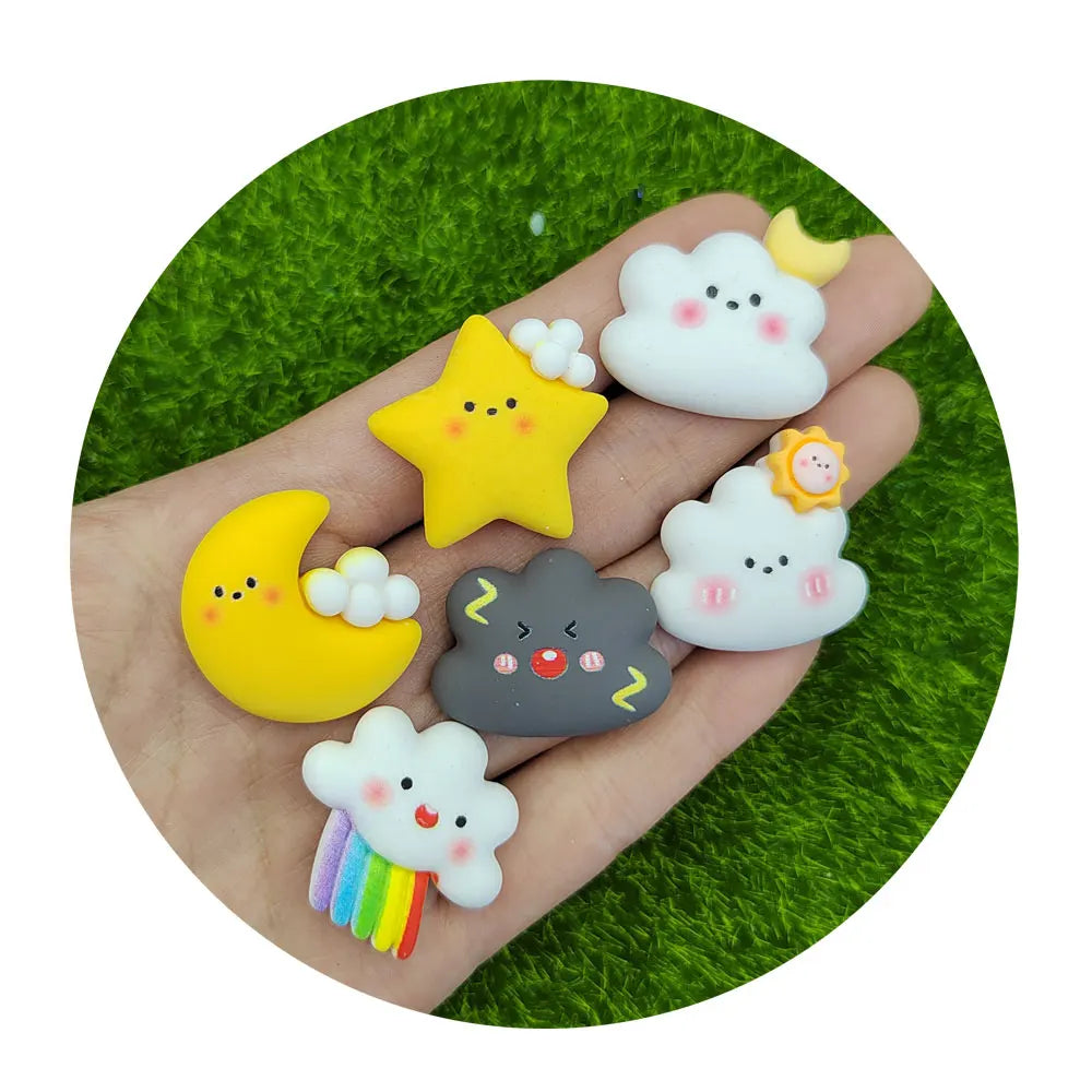 100Pcs/Lot Kawaii Cartoon Moon Star Cloud Rainbow Resin Flatback Cabochons Embellishments for Phone Case Hair Bow Center Decor