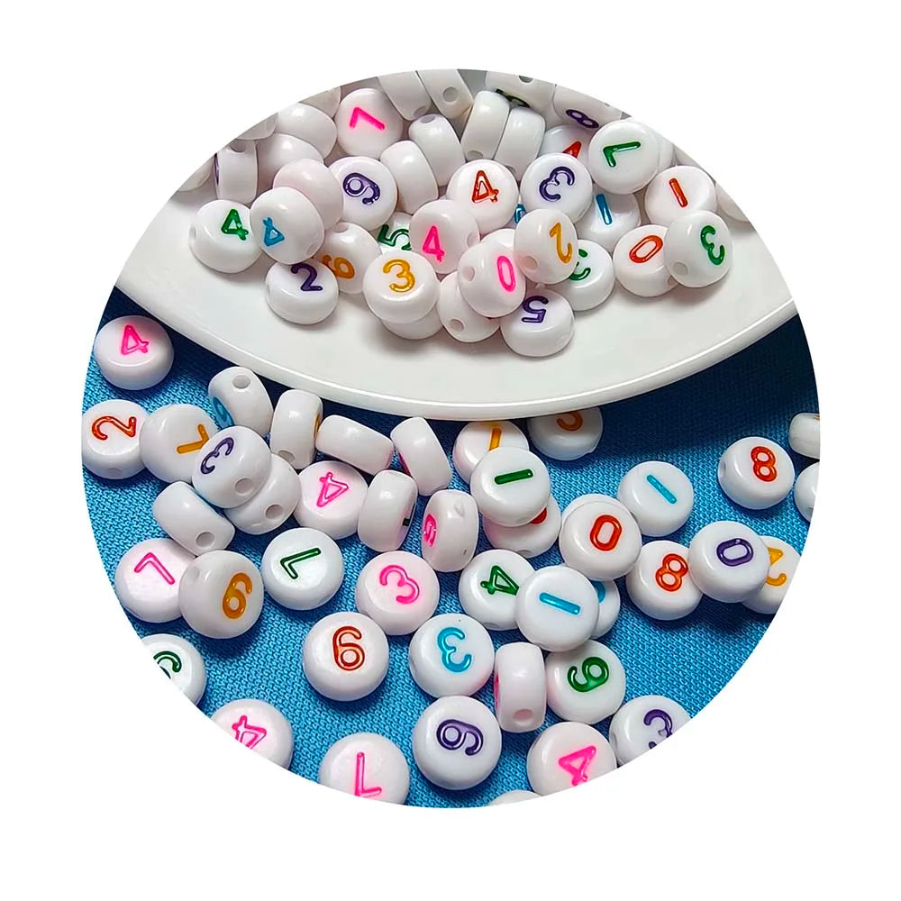 Colorful Letters Acrylic Beads Number Bead Round 7mm Mixed Numbers Spacer Loose Bead for Bracelet Making
