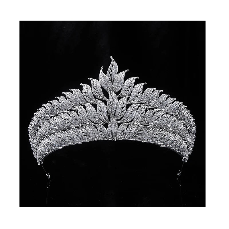 Original Design Jewelry Big Leaves Crown New Bride Wedding Tiara Wedding Zircon Crown Hair Ornaments