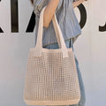 Large Capacity Women's Simple Shoulder Bag Knitted Hollow Purses for Female Solid Colour Ladies Retro Summer Travel Tote Handbag