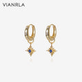 VIANRLA 925 Sterling Silver Jewelry Star with Blue Zircon 18k Gold Hoop Earring for Women Wholesale