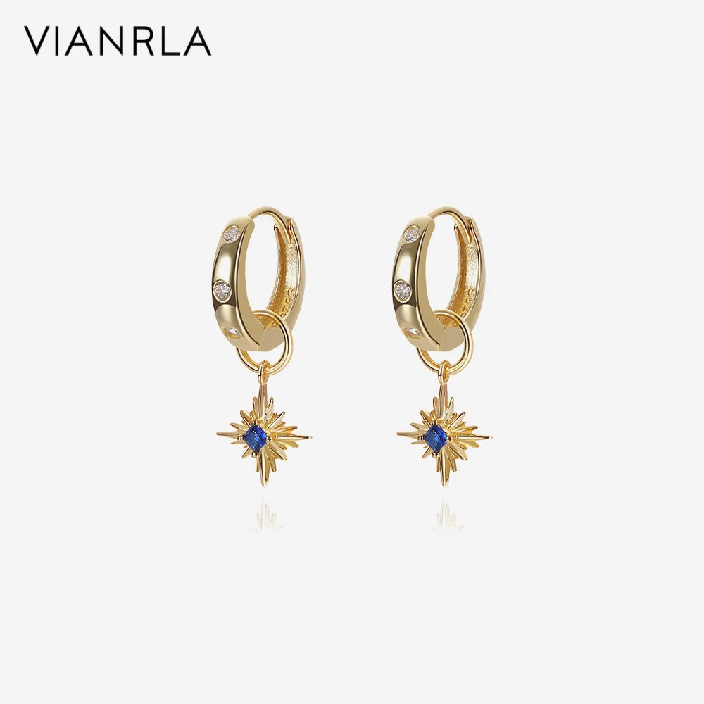 VIANRLA 925 Sterling Silver Jewelry Star with Blue Zircon 18k Gold Hoop Earring for Women Wholesale