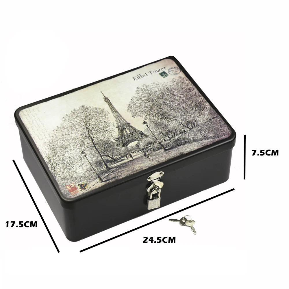 Wholesale Retro Rectangular Tinplate Box With Lock Large Metal Storage Storage Password Box Metal Case