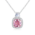 Women Pink Synthetic Stone 925 Sterling Silver Pendant Necklace Jewelry Radiant Cut Stone Silver Fine Jewelry Anniversary Gifts
