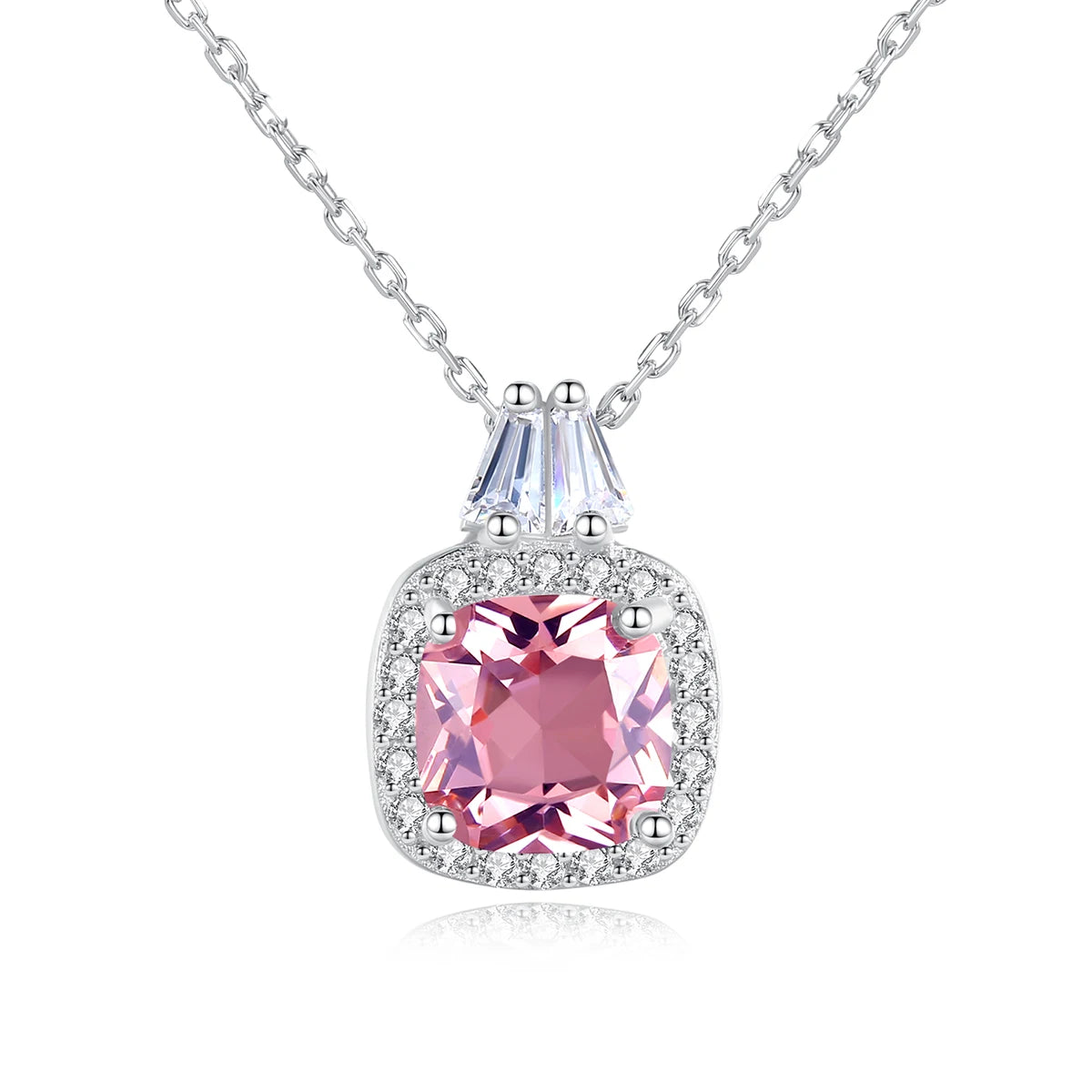 Women Pink Synthetic Stone 925 Sterling Silver Pendant Necklace Jewelry Radiant Cut Stone Silver Fine Jewelry Anniversary Gifts