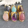 Latest Design Gemstone Jewelry Black Tourmaline Band Ring 18k Gold Plated Water Drop Stone Amethyst Rose Quartz Amazonite Rings