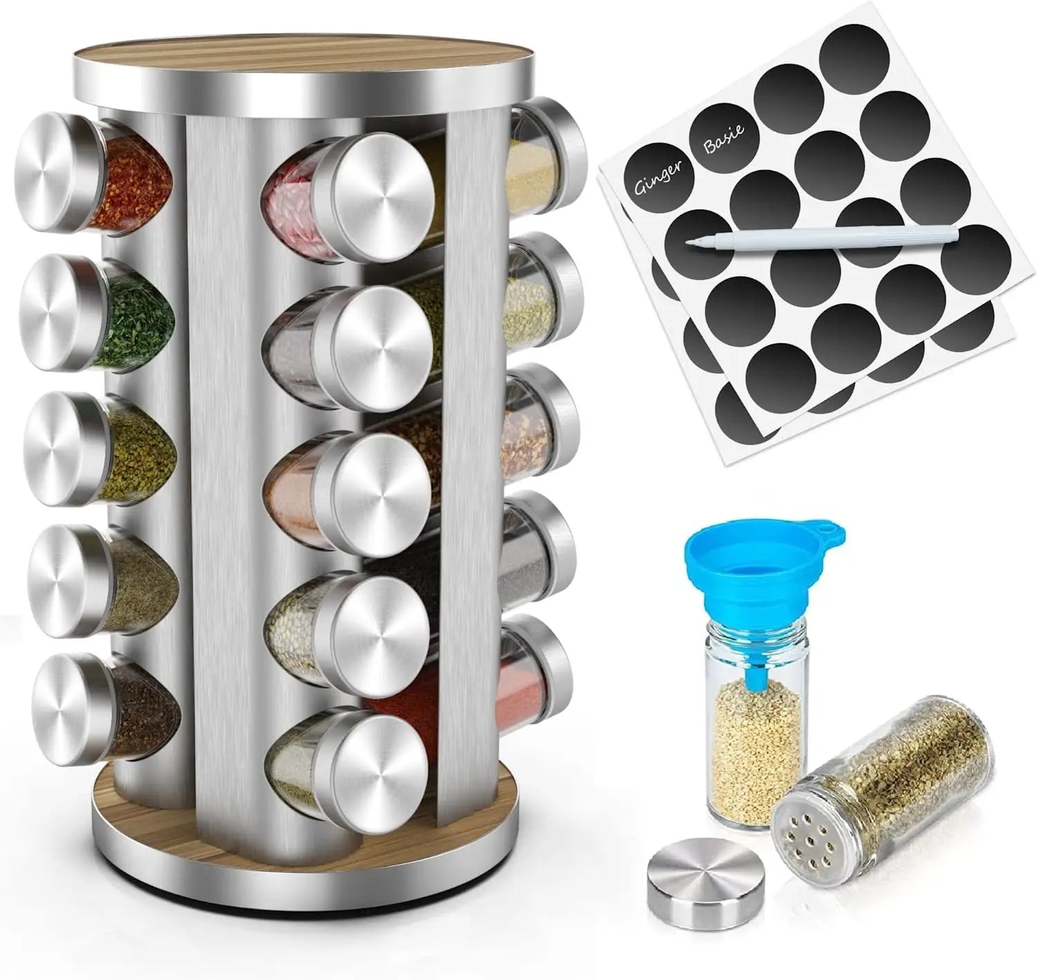 Spice Rack Organizer Spice Jars for Cabinet Hot Sale Stainless Steel with 20 Glass Kitchen Accessories Storage Holders & Racks