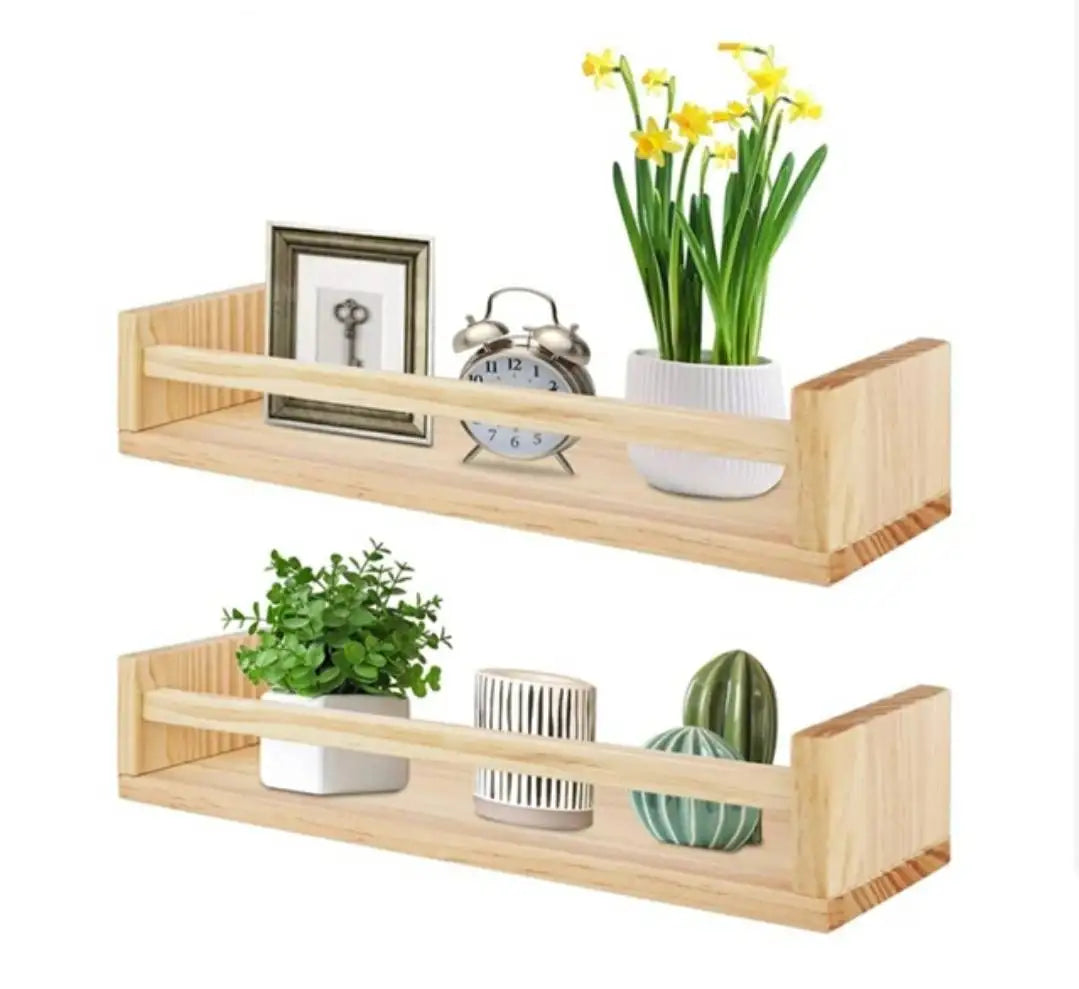 JUNJI Wholesale Wood Organizer Home Decor Set of 2 Wall Shelf Floating Wood Shelves Children's Book Rack