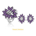 Abiding Jewelry 925 Silver Natural Amethyst Gemstone Flower Design Fashion Jewellery Cute Rings Set
