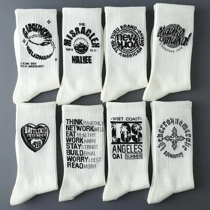 Autumn White Custom Retro Fashion Sports Crew Men Breathable Anti-Slip Quick Dry Outdoor Letter Body Medium Tube Casual Cotton