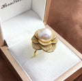 R967 11-12mm Natural Freshwater Pearl Ring Accessory 925 Sterling Silver Adjustable Size Engagement Jewelry Ring for Women