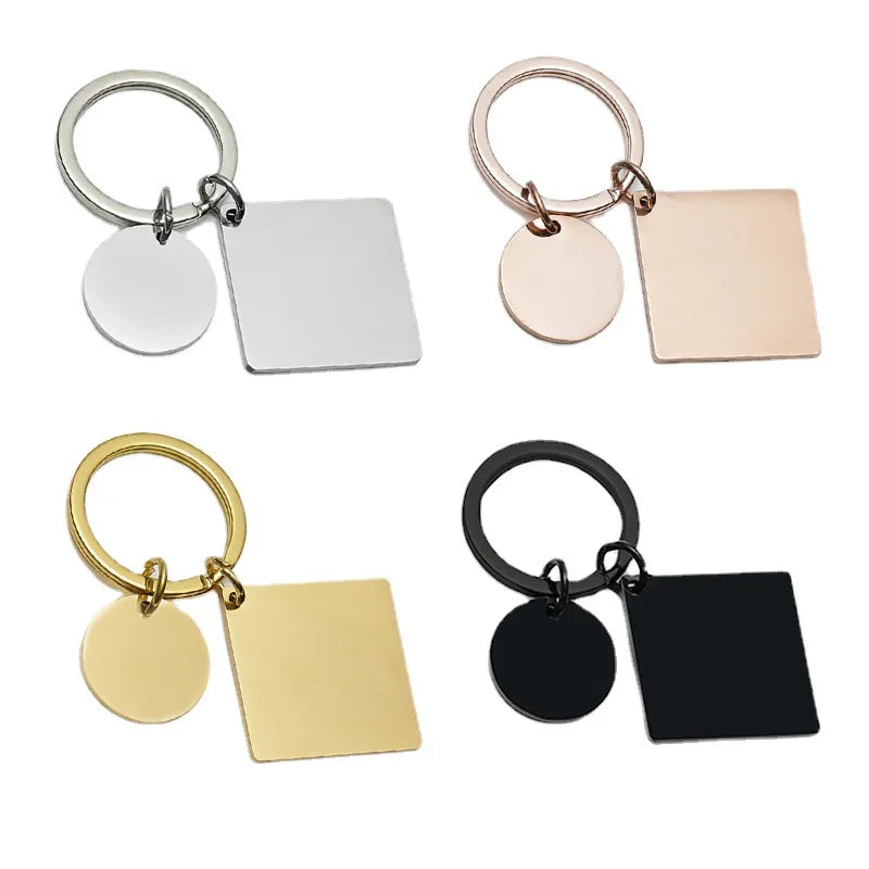 25mm 30mm Square Pendant Hand Polish Calendar Key Tag Ring Stainless Steel Key Holder Split Keychain