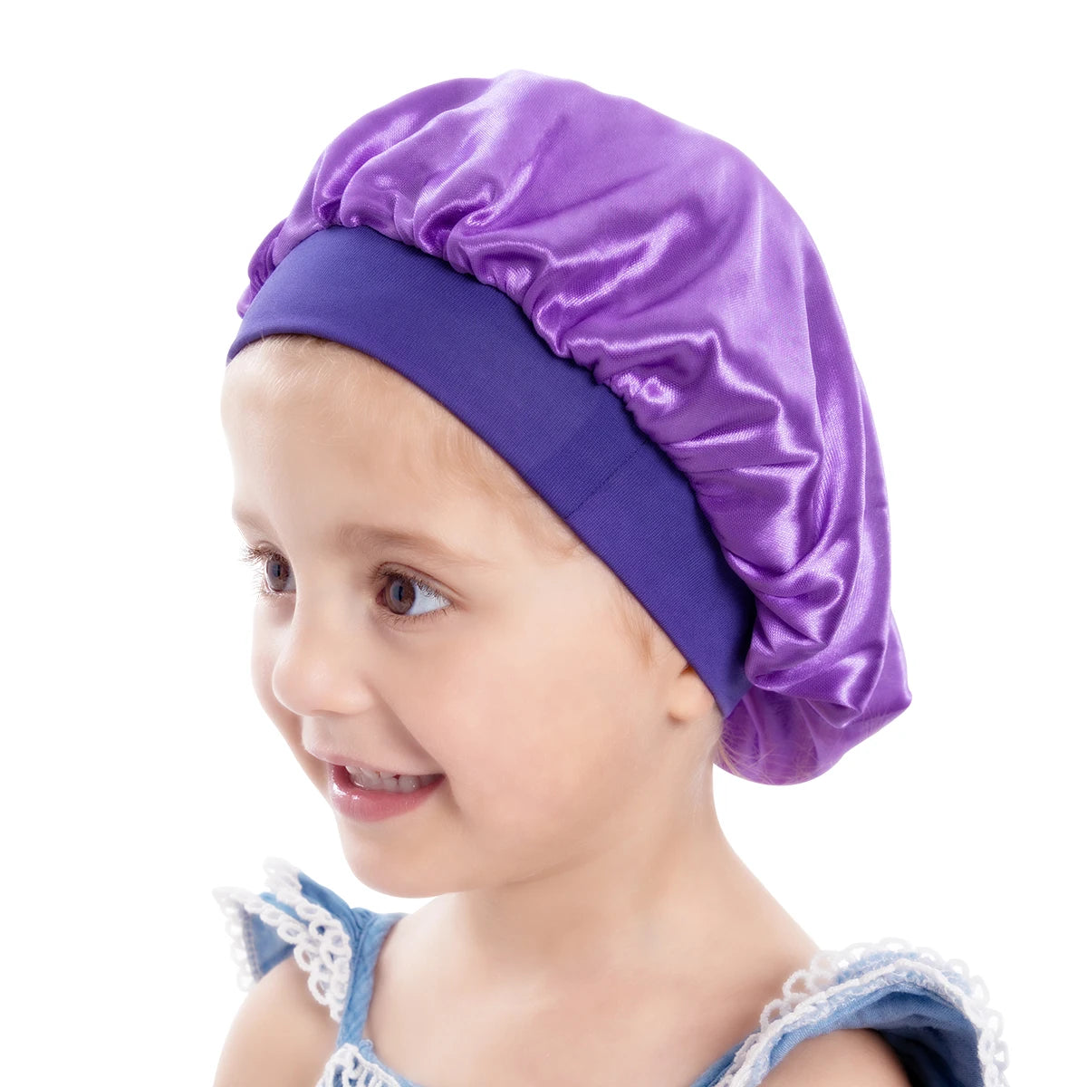 Plain Colors Satin Bonnets Wide Band Night Sleep Cap Toddler Hair Bonnet for Natural Hair Kids