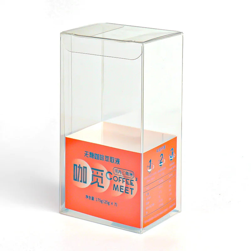 Custom Transparent Plastic PVC PET Display Cold Brew Coffee Box Packaging Clear Plastic Coffee Food Packing Boxes