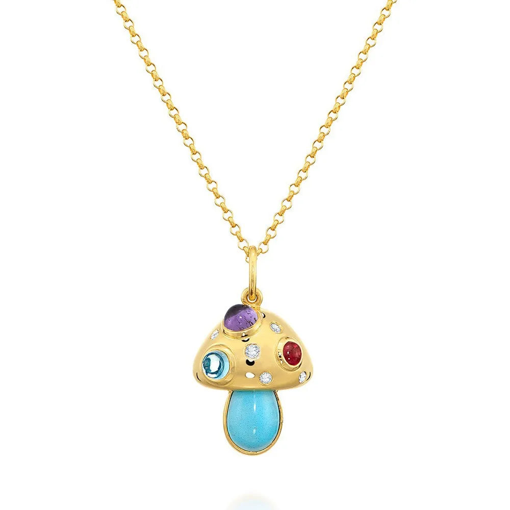 Creative PVD 14K Gold Plated Necklace Stainless Steel Necklace Colorful Zircon Mushroom Necklace for Women