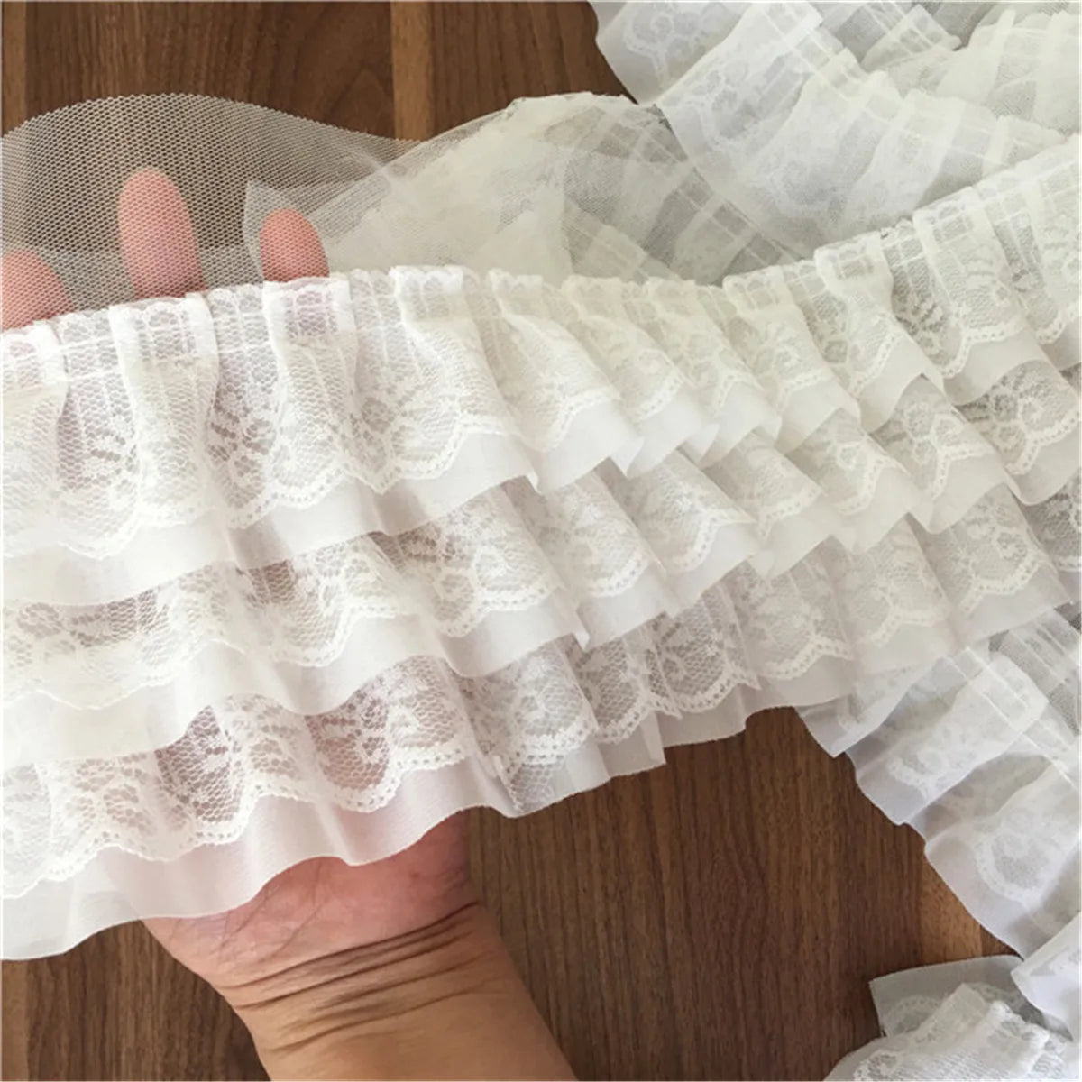 11cm 3-Layer Ruffled Lace Pleated Chiffon Fringe Cuff Trim Fabric for Sewing DIY Craft Decorative Objects