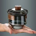 230ML Heat Resistant Glass Gaiwan Gongfu Sancai Tea Cup Set Chinese Traditional Tea Bowl With Wooden Handle Teaware Drinkware