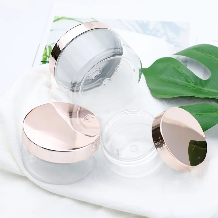 100ml 250ml 4oz 8oz Plastic Jar Cosmetic Packaging Clear Pet Plastic Cream Jar With Rose Gold Lid
